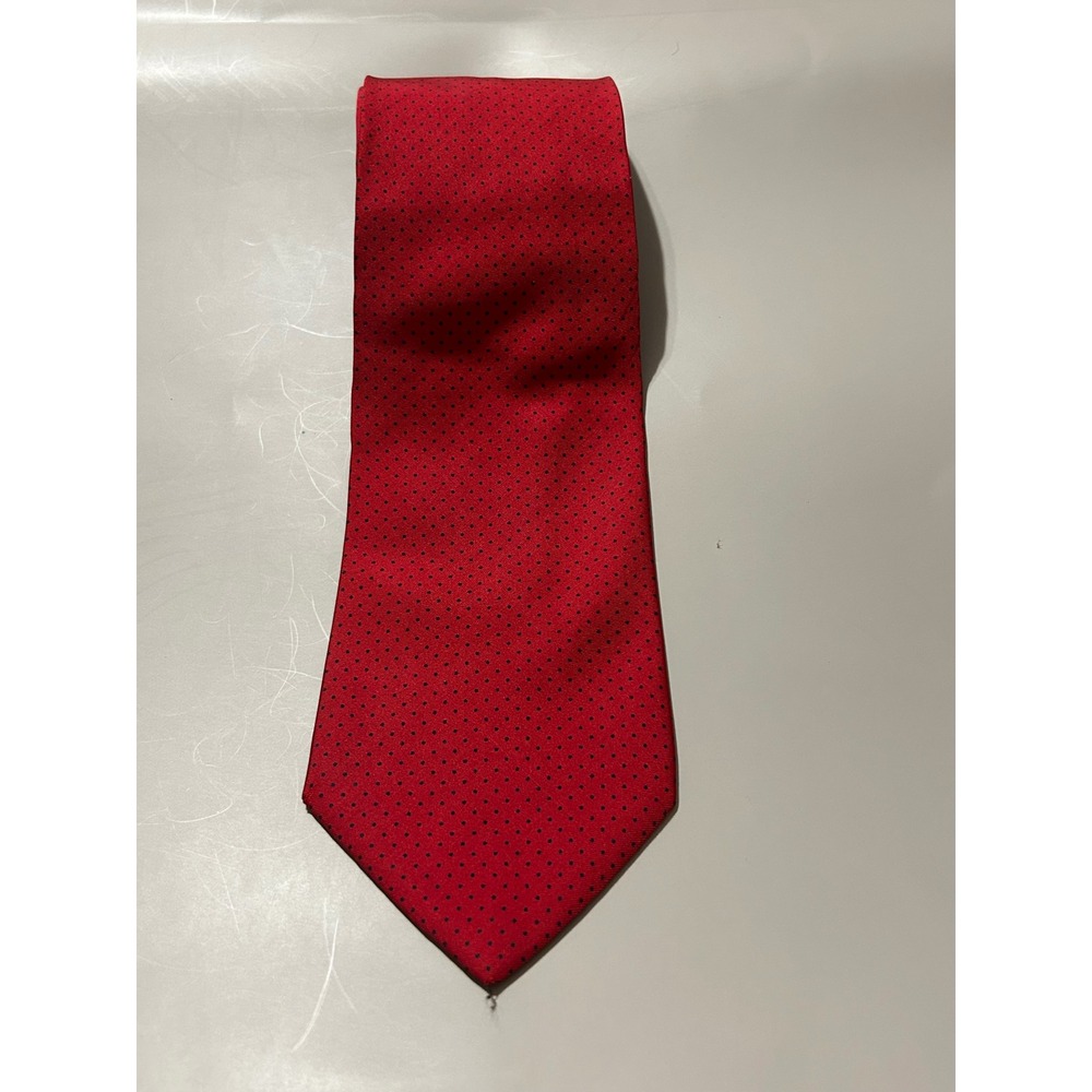 Leonardo Strelli Red Navy Blue Polka Dot 100% Silk Tie Made in Italy Mens